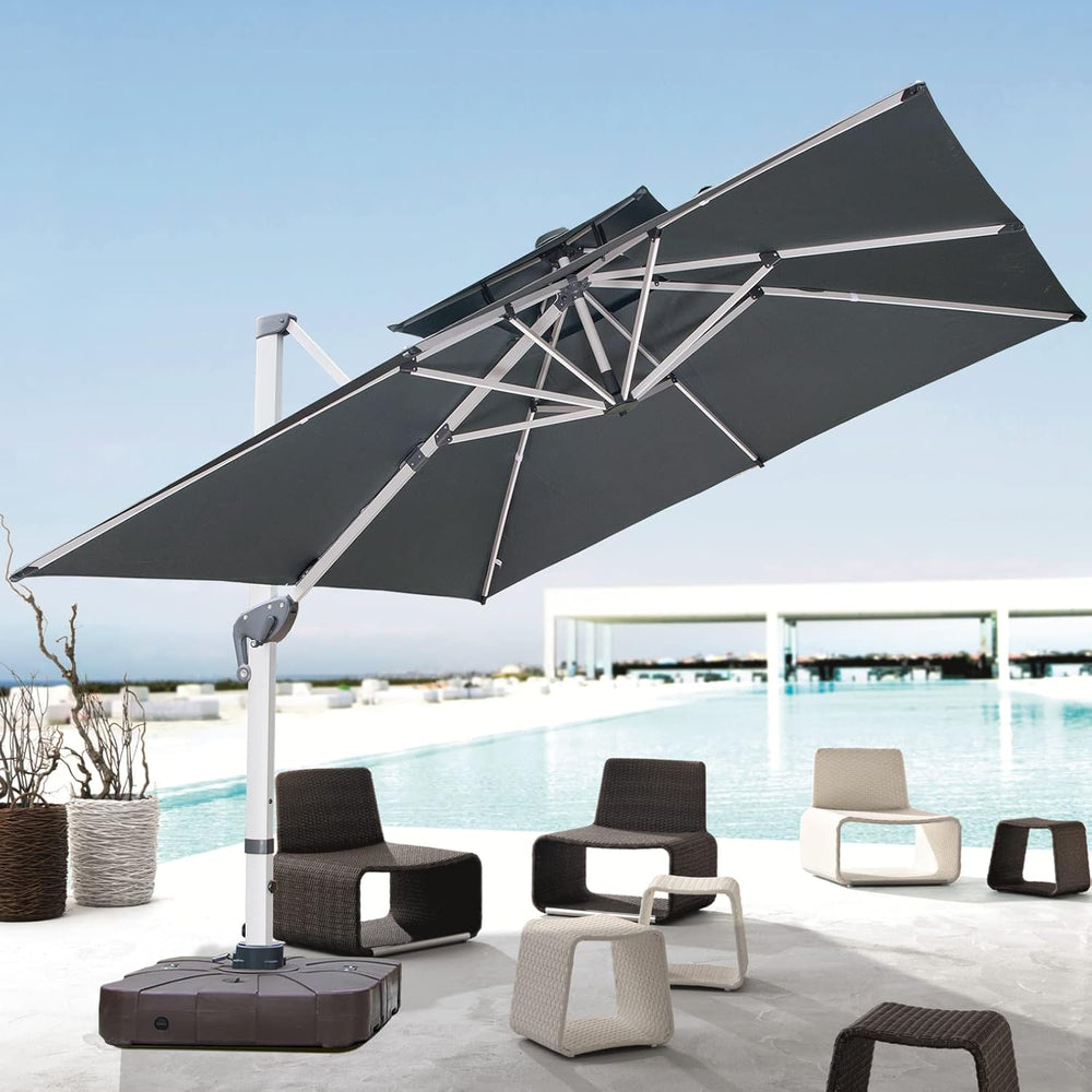 Cantilever Patio Umbrella with Cross Base and Cover Included - 360° Rotation ...