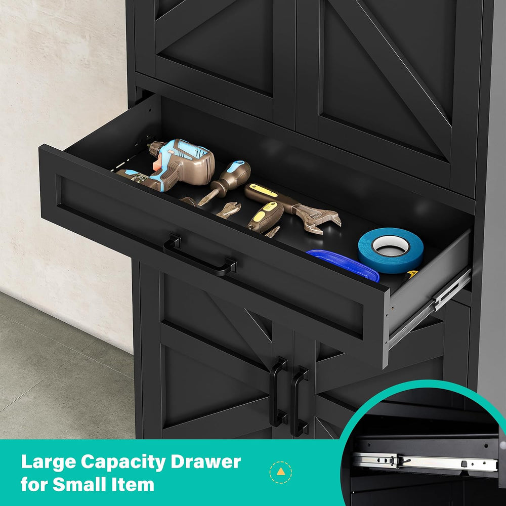 Black Metal Storage Cabinet with Wheels and Drawer,Rolling Garage Cabinet wit...