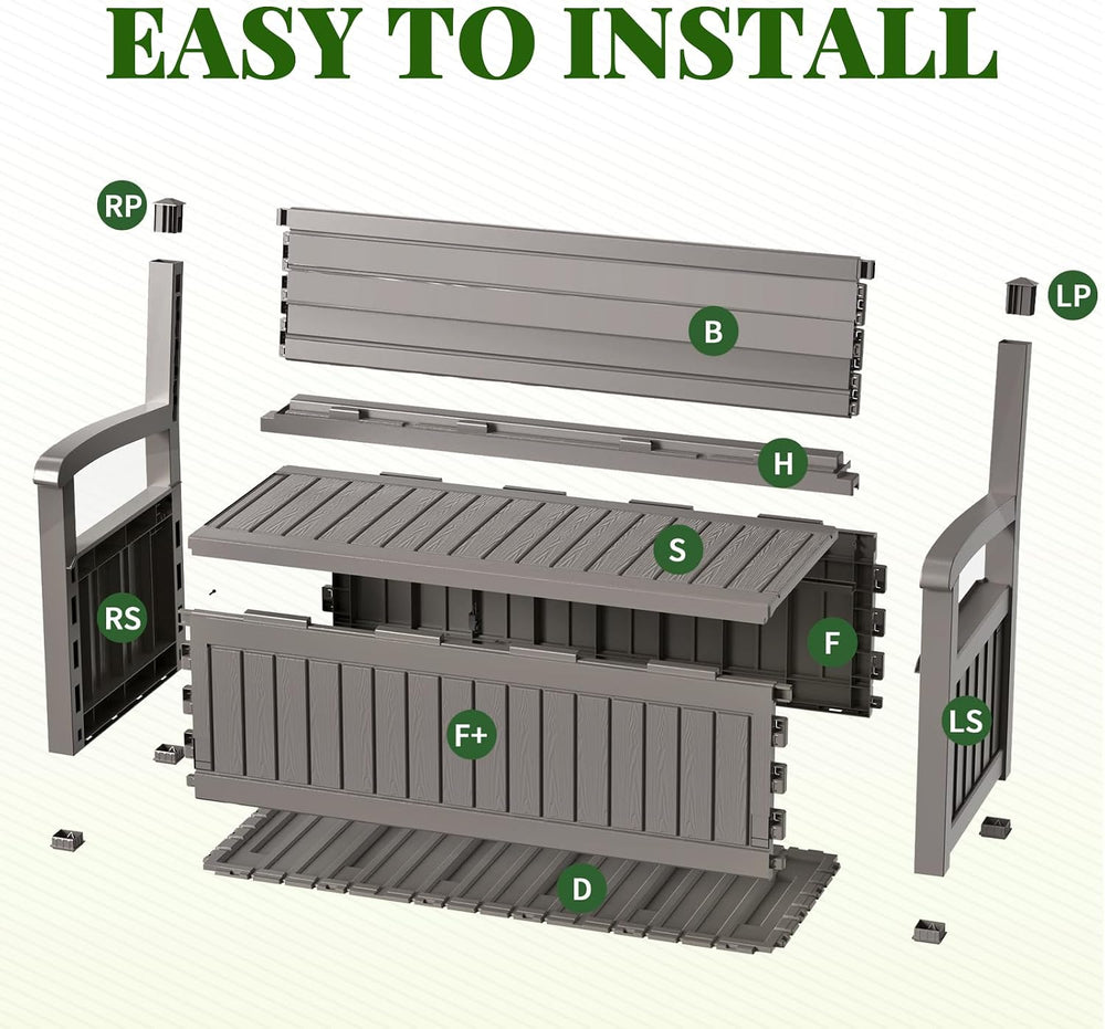 110 Gallon Outdoor Storage Bench, Lockable Patio Storage Bench, Grey