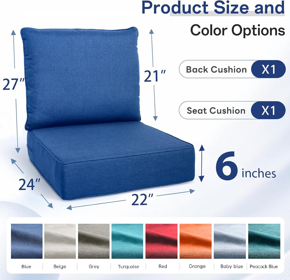 Luxury Outdoor Seat Cushion Set-22 x 24 x 6 Inch Outdoor Chair Cushions with ...