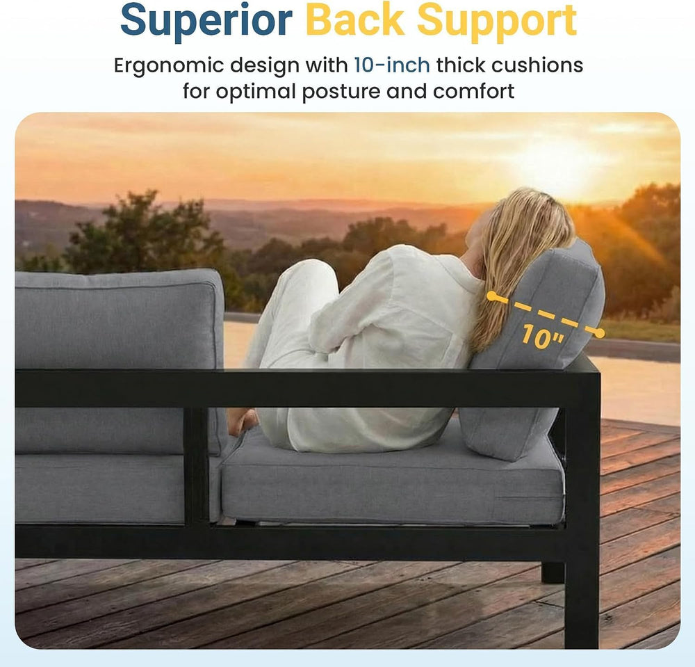 Patio Furniture Set, Aluminum Outside Furniture, Sofa with 10" Back Cushion