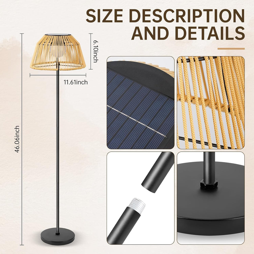 Solar Outdoor Floor Lamp with Rattan Shade, 3 Height Options