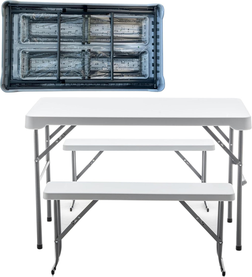 BTEXPERT 3-Piece Set Plastic Portable Folding Beer Picnic Table & Two Ben...