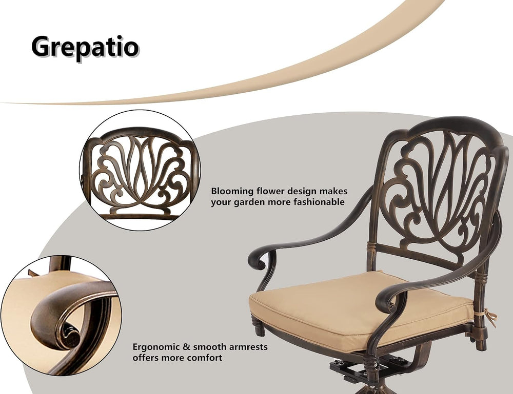 Grepatio 5 Piece Outdoor Dining Set Cast Aluminum Patio Dining Set Table and ...