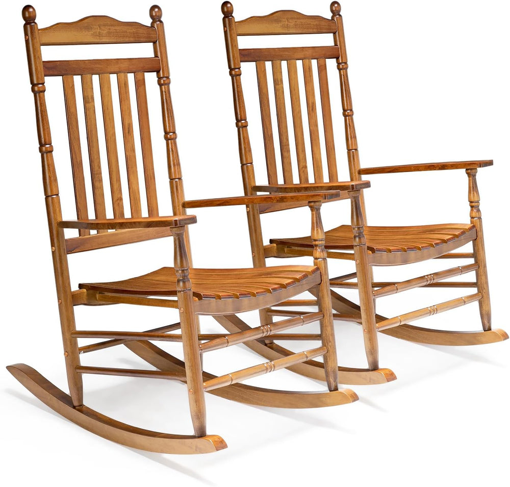 VINGLI Wooden Rocking Chair Outdoor Set of 2, Patio Rockers with High Back, S...