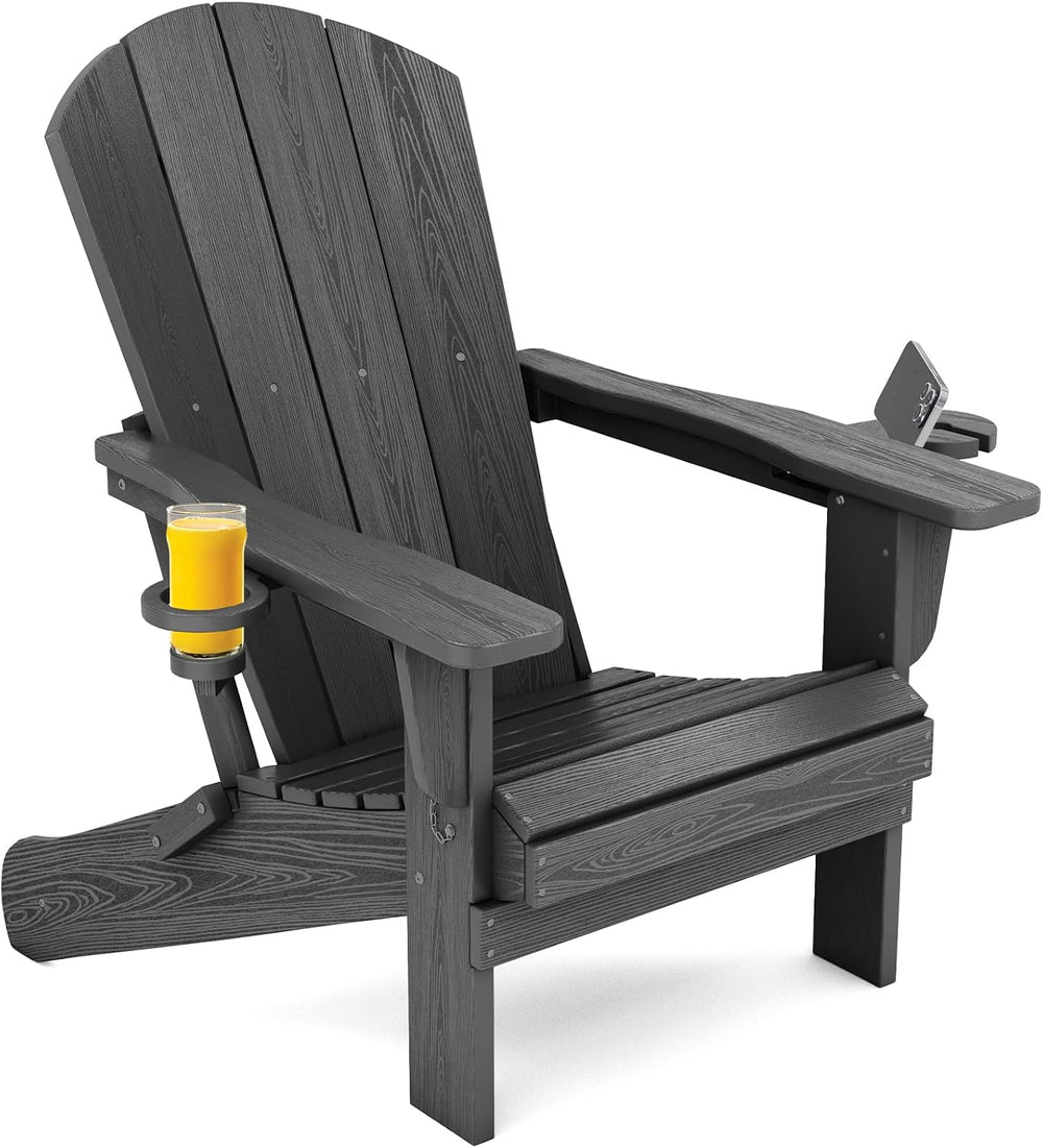 SERWALL Outdoor Adirondack Chairs with 2 Cup Holders,Foldable,Gray