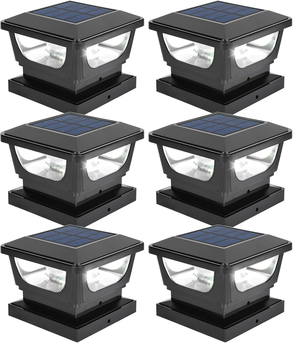Solar Post Cap Lights for 3x3 Metal & 4x4 Vinyl/Wood Fence Posts, 6 Pack