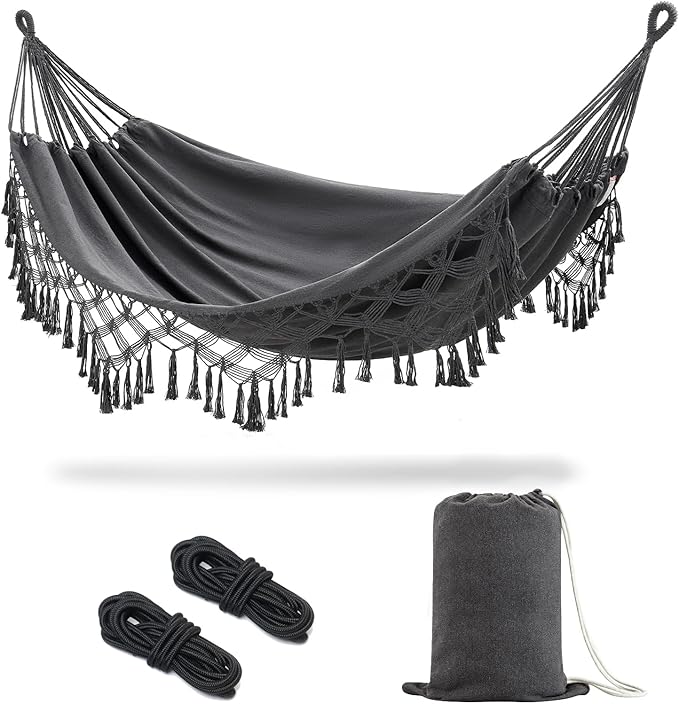 JoyView Boho Macrame Double Hammock with Hanging Ropes & Elegant Tassels ...