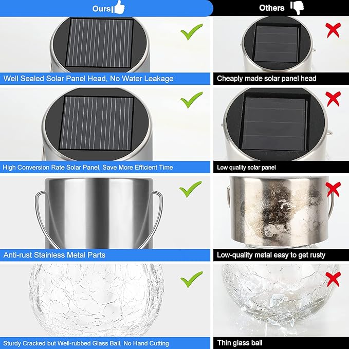 12Pack Outdoor Hanging Solar Lights - Solar Powered Crackle Glass Ball Lights...