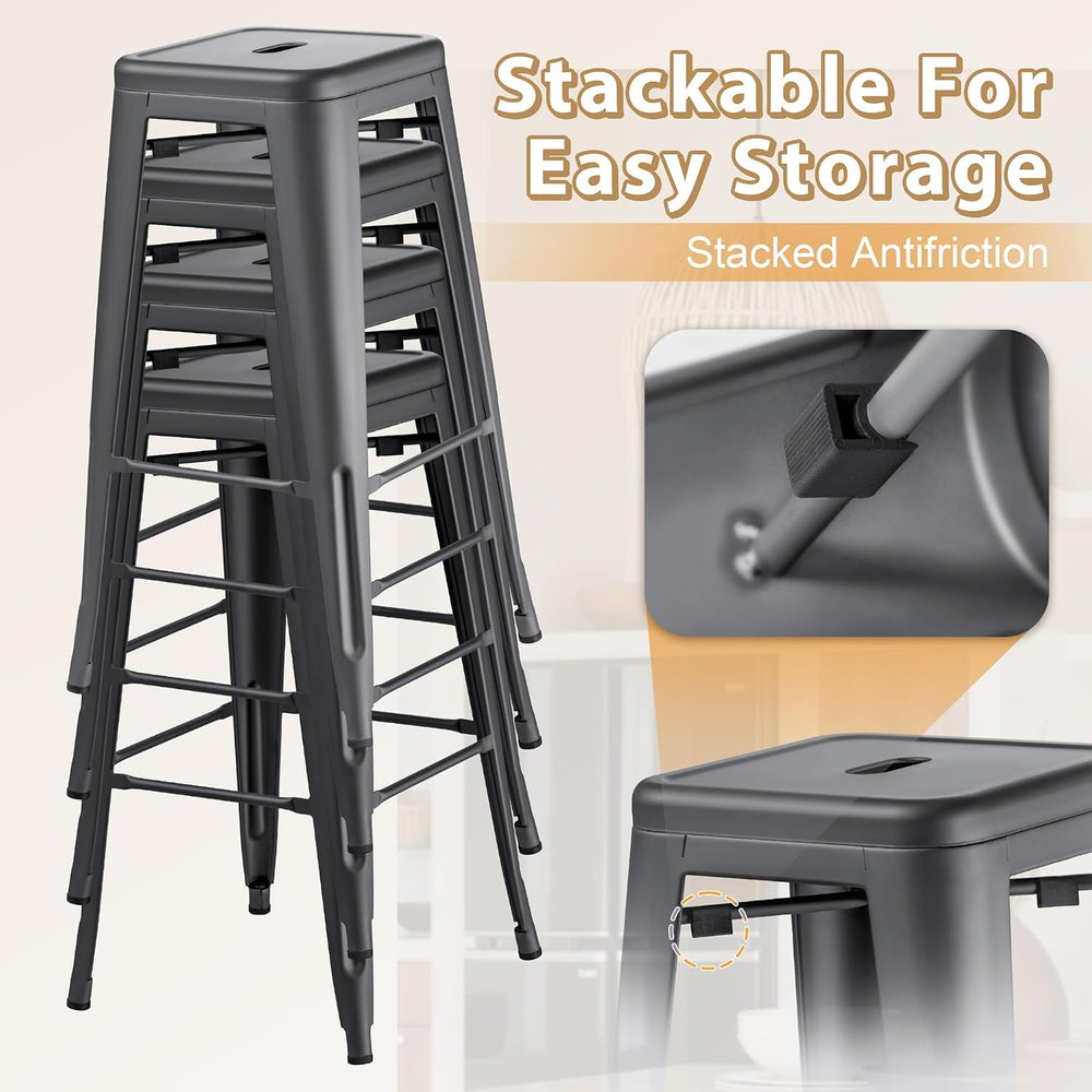 Furmax 30'' Metal Bar Stools Set of 4, Stackable for Indoor Outdoor, ...