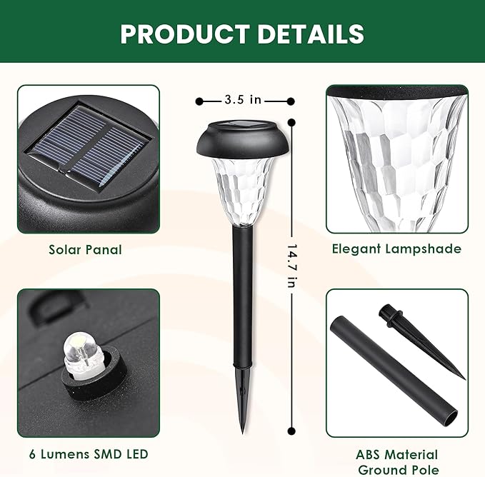 GIGALUMI 12 Pack Solar Light Outdoor Waterproof, Warm White Pathway Lights So...