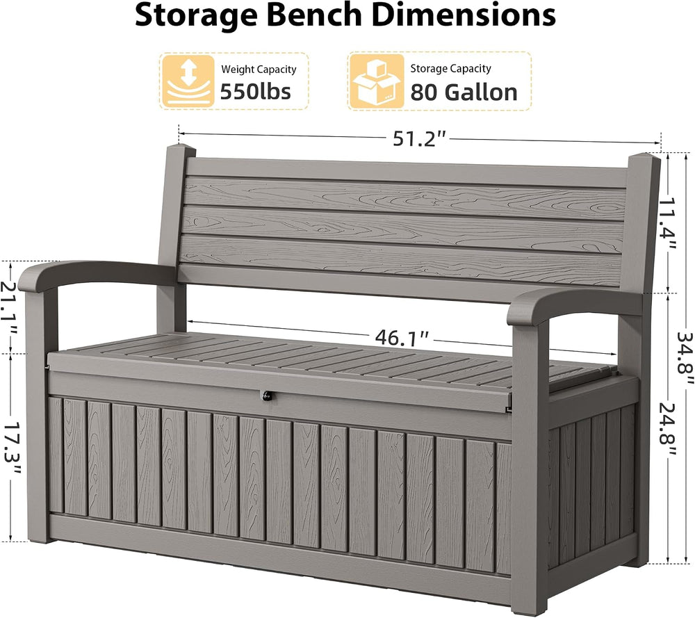 80 Gallon Lockable Deck Bench with Storage, Resin Stripes Outdoor Storage Box...