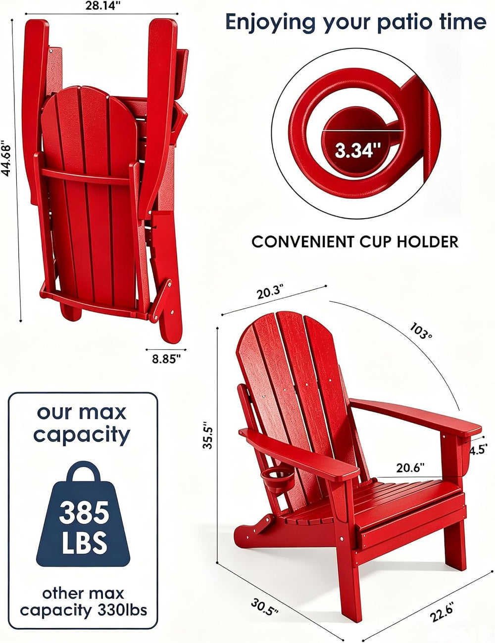 Folding Adirondack Chairs Set, All-Weather Resistant HDPE Sturdy Outside Chai...