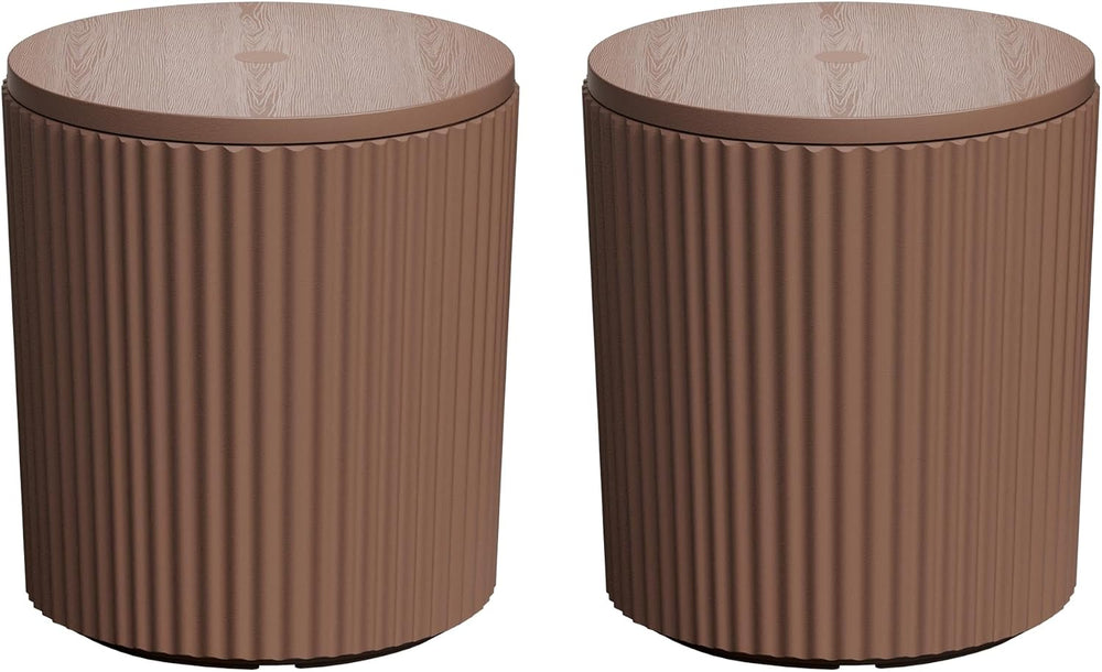 JEAREY Outdoor Side Table Set of 2, Umbrella Base, Ice Bucket, Brown