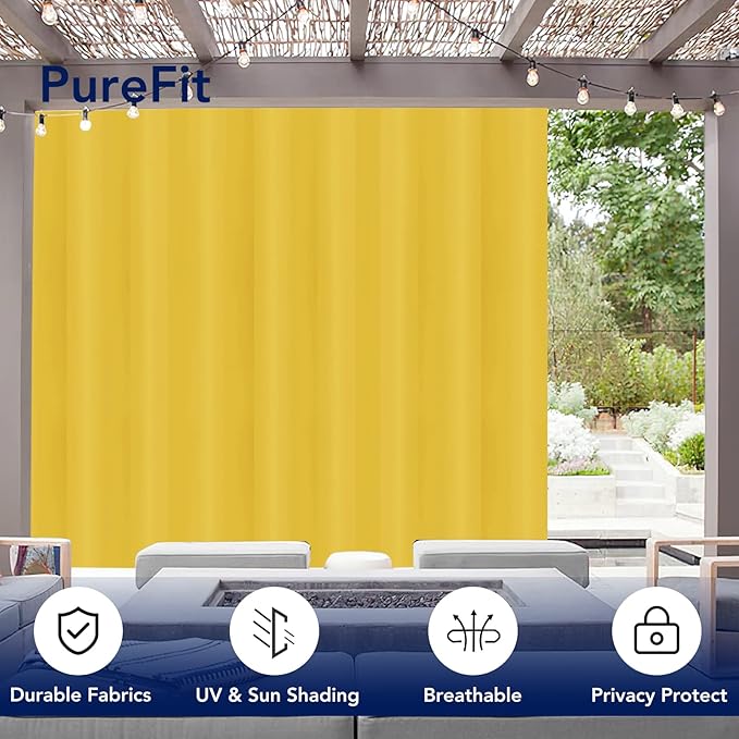 PureFit Outdoor Curtains for Patio Waterproof Weatherproof, UV Resistant Outs...