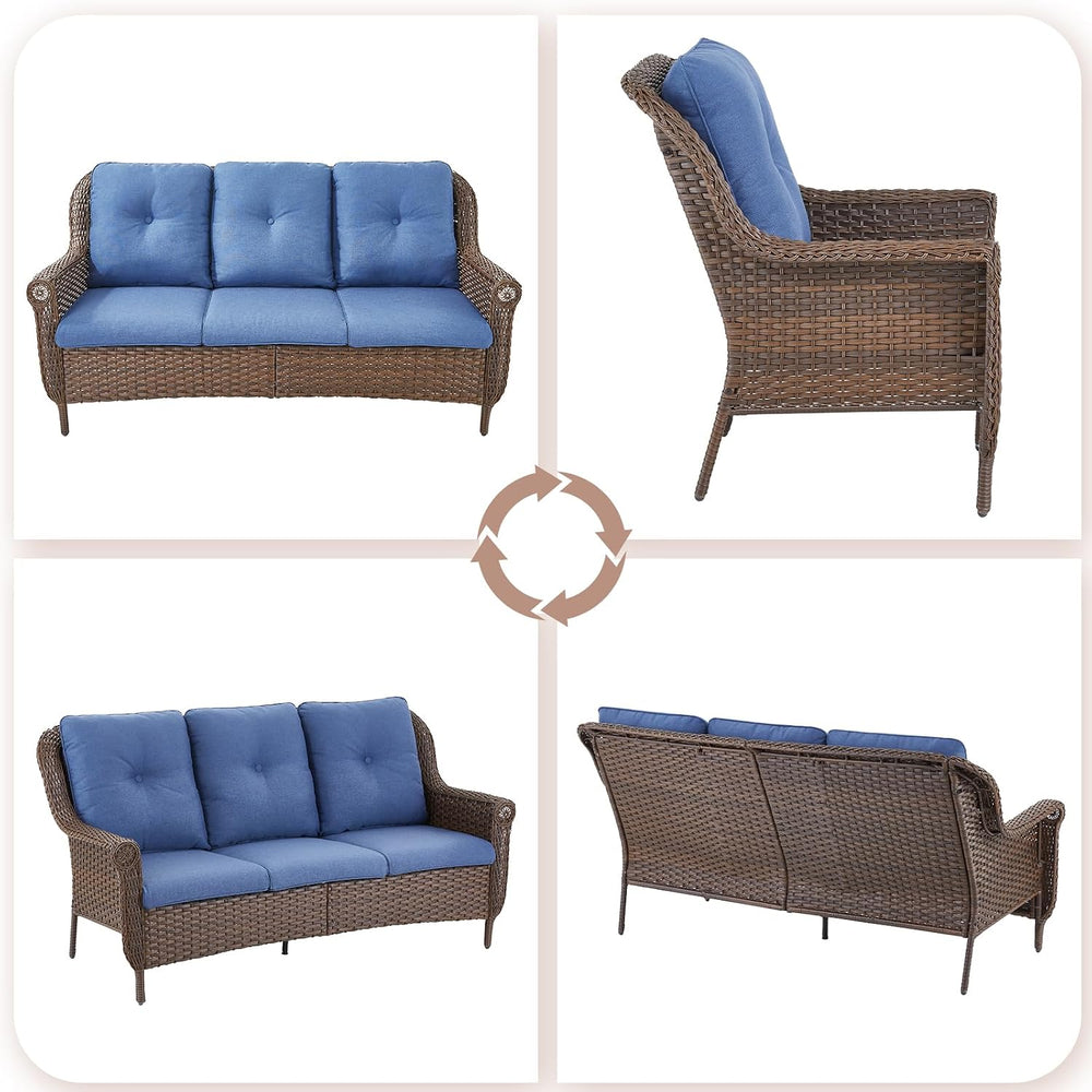 Patio Couch Outdoor Wicker Sofa - Heavy Duty All-Weather Brown Rattan 3-Seate...