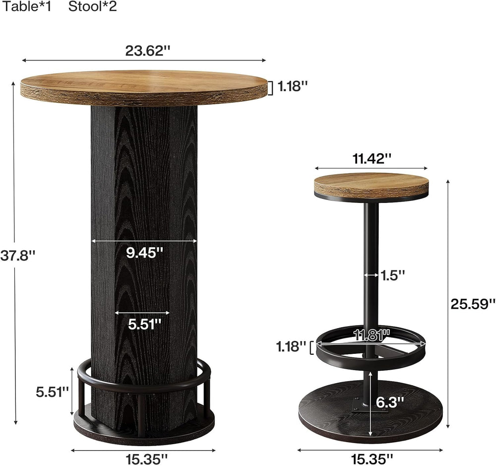 Tribesigns Round Bar Table with Chairs, Industrial Bistro Sets with 2 barstoo...