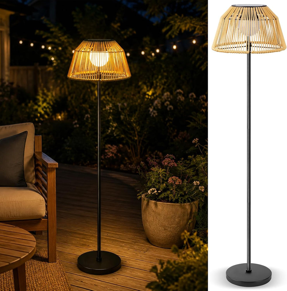 Solar Outdoor Floor Lamp with Rattan Shade, 3 Height Options