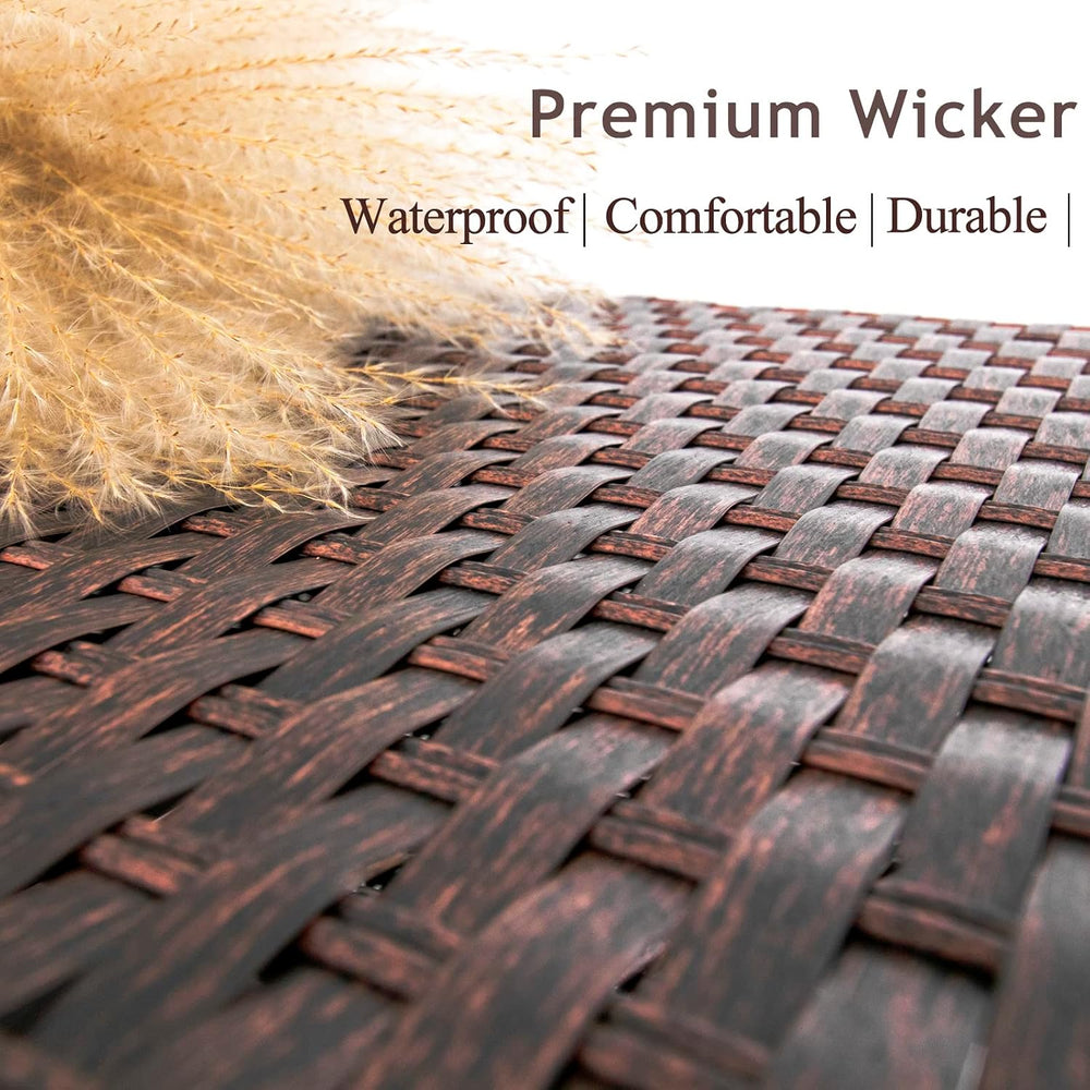 DIMAR GARDEN Outdoor Coffee Table Wicker Patio Rattan Side Table with Glass T...