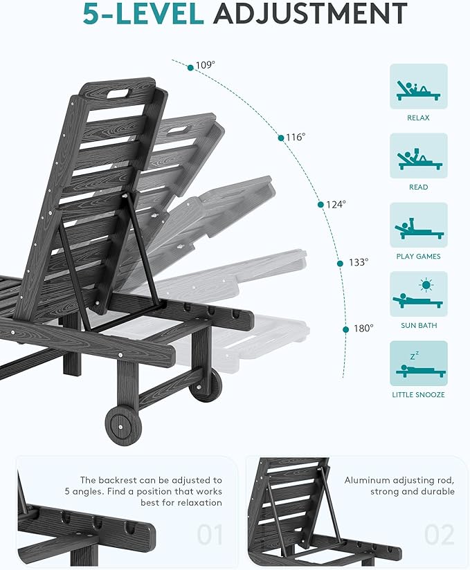 SERWALL Outdoor Chaise Lounge Chair, HDPE Patio Lounge Chair with Cup Holder,...