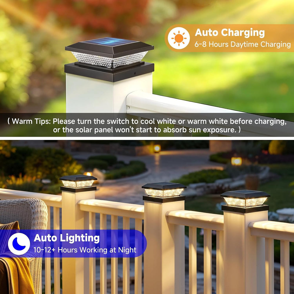 4x4 Solar Post Cap Lights Outdoor 16 Pack, Waterproof Solar Fence Light for W...