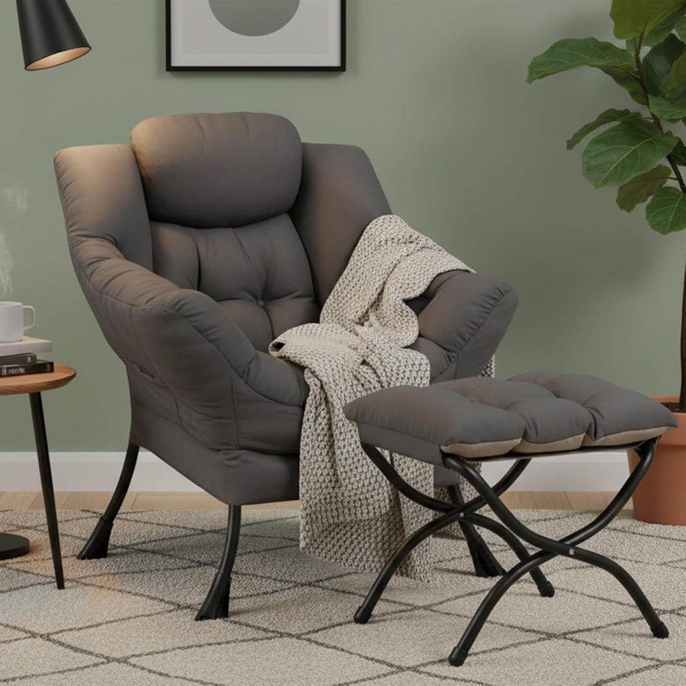 Modern Lazy Chair with Ottoman, Comfy Accent Reading Chair for Living Room