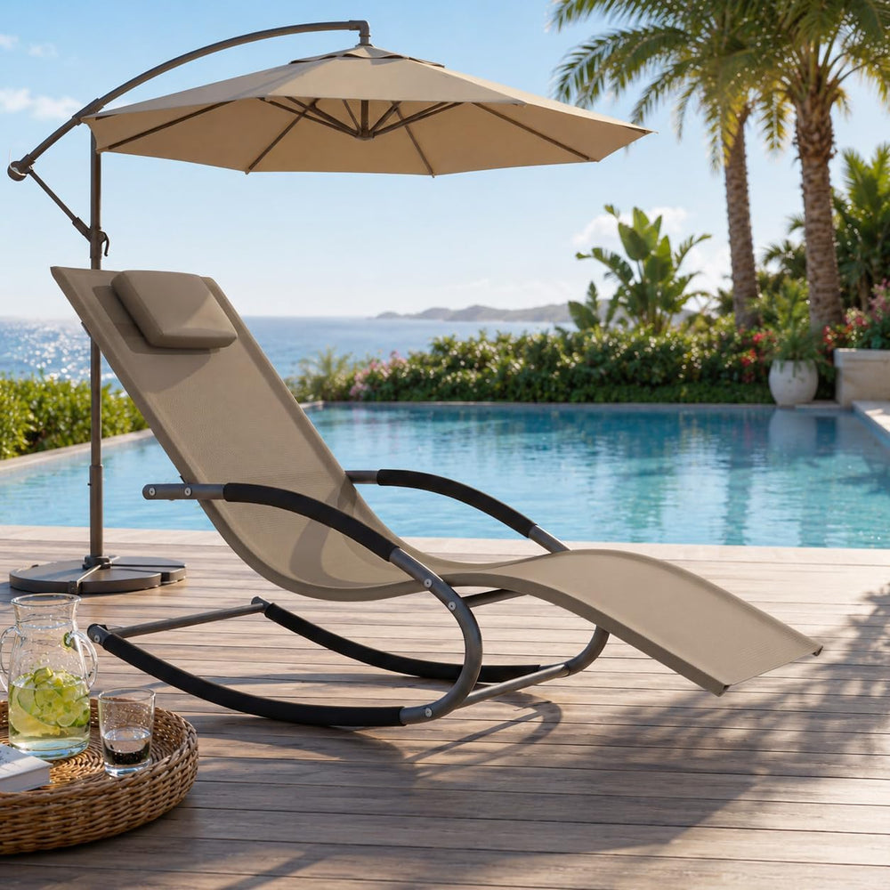 Garvee Outdoor Lounge Chair Rocking Chair Lawn Chair w/Non-Slip Base, Brown