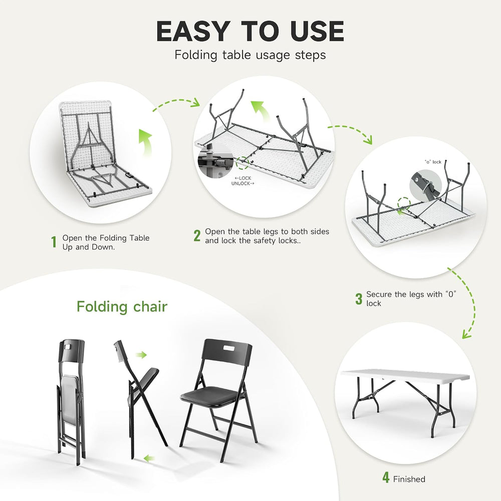 Portable 6-Piece Folding Table and Chairs Set – Heavy-Duty 6ft Camping & ...