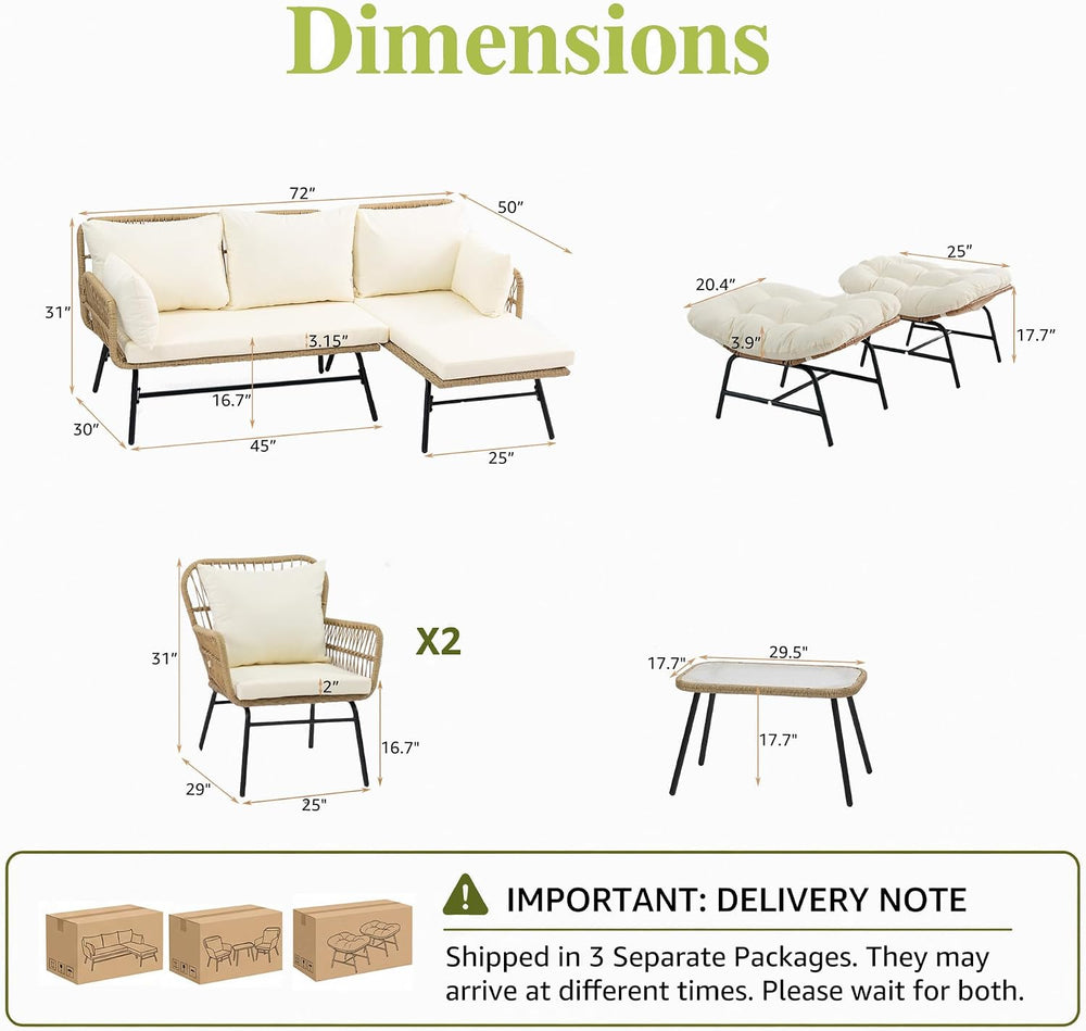 RADIATA 7 Pcs Boho Outdoor Furniture, L Shaped Sectional and 2 Ottomans