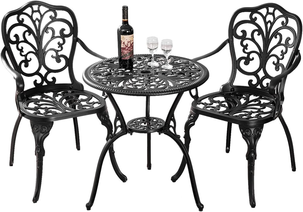 3 Piece Patio Bistro Set Cast Aluminum Bistro Table and Chairs Set of 2 with ...