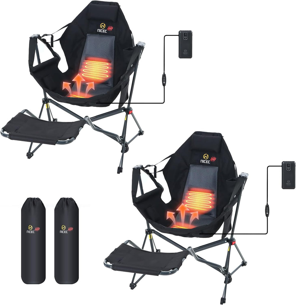 Nice C Heated Hammock Camping Chair with Footrest (2 Pack, Black)