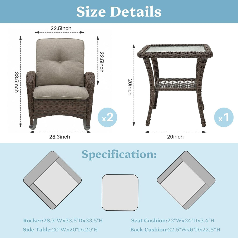 3 Pieces Patio Furniture Set, Outdoor Wicker Porch Rocking Chairs with Wicker...