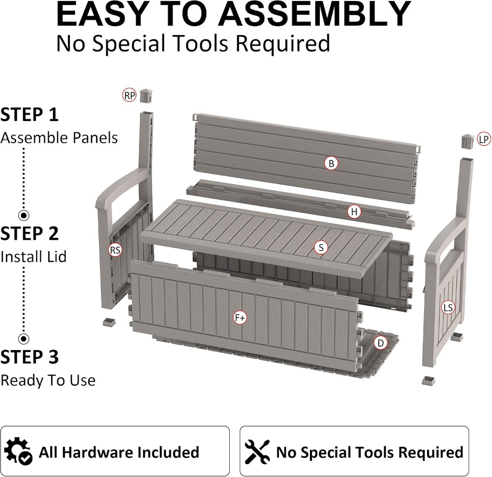 100 Gallon Outdoor Storage Bench,Waterproof Resin Deck Box with Seat Grey