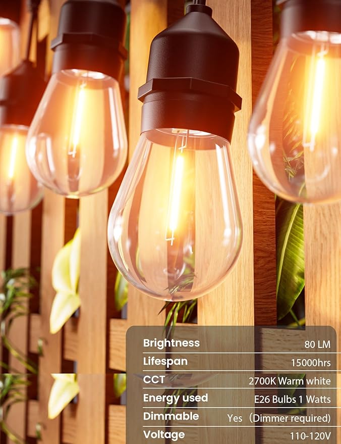 Svater Outdoor String Lights 200 FT, E26 Socket, 64pc S14 Shatterpoof Bulbs, ...