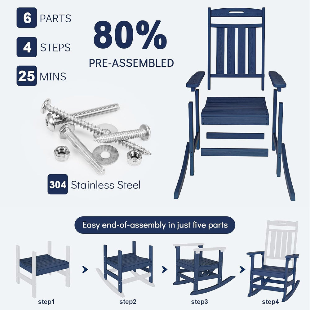 Plawdlik Outdoor Rocking Chair Set of 2, All-Weather Patio Rocker, Navy