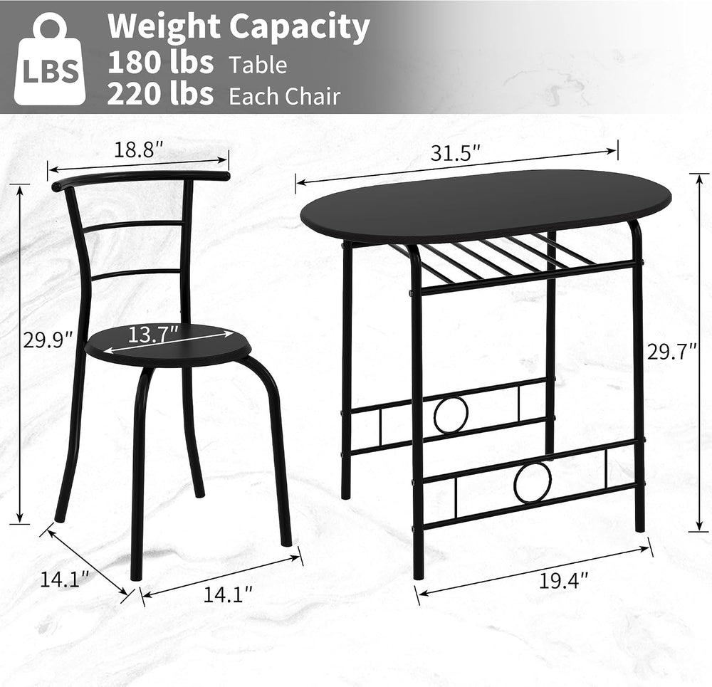 VECELO 3-Piece Dining Table Set for Kitchen Breakfast Nook, Wood Grain Oval T...