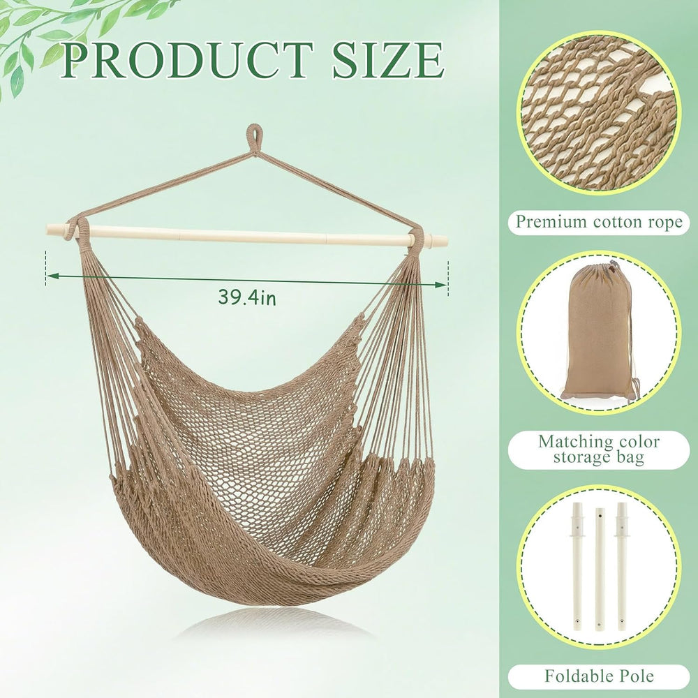 Barydat 2 Pcs Hanging Hammock Chair Boho Swing Chair, Brown
