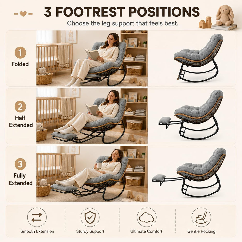 Oversized Rocking Chair with Zero-Gravity Foot Rest & Ottoman, Comfy Loun...