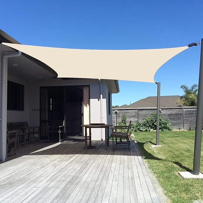 SUNNY GUARD Sun Shade Sail 12'x12' Rectangle Butter Cream UV Block Su...