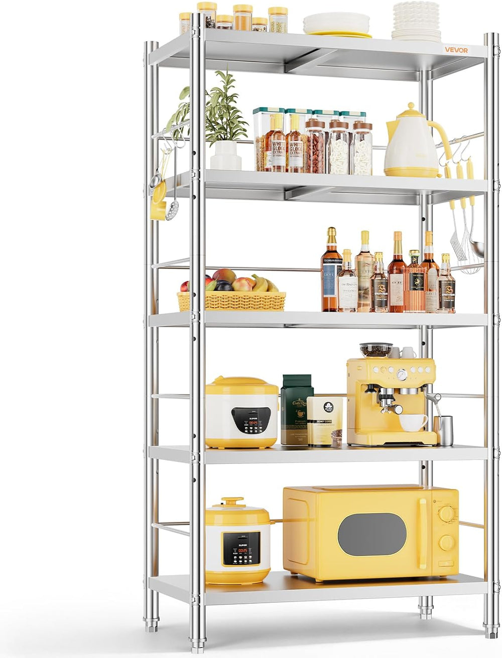 VEVOR Stainless Steel Shelving 5-Tier 31.5 x 15.8 x 70.9 in Storage Rack