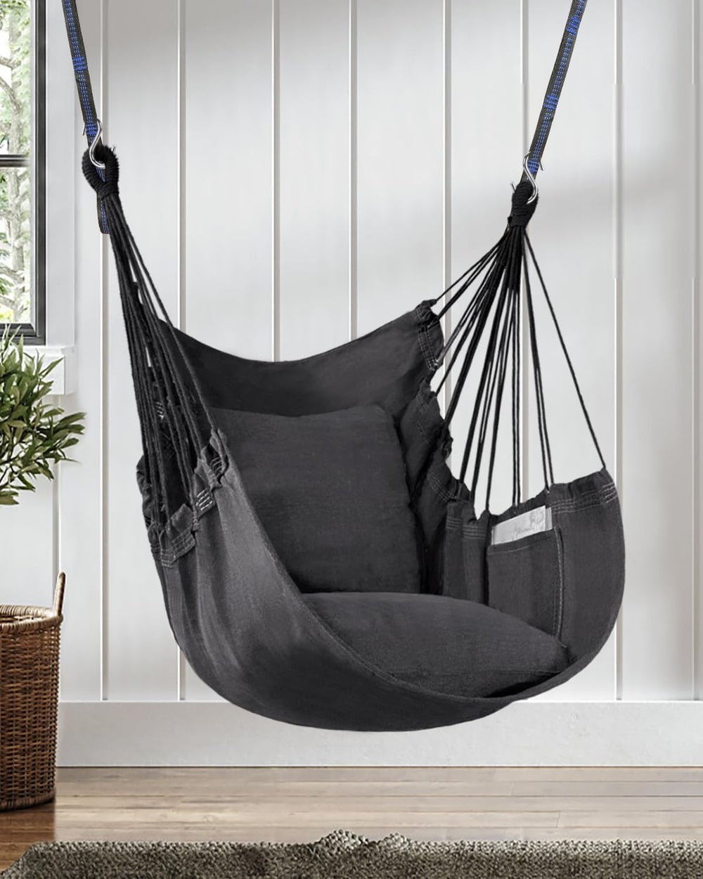 Halalona Hammock Chair Hanging Hammock Chair Rope Swing 2 Cushions Included-S...