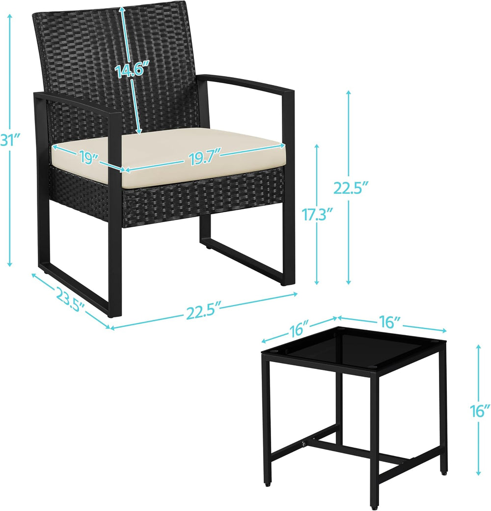 Yaheetech 3 Pieces Rattan Bistro Set, Outdoor Wicker Patio Modern Conversatio...