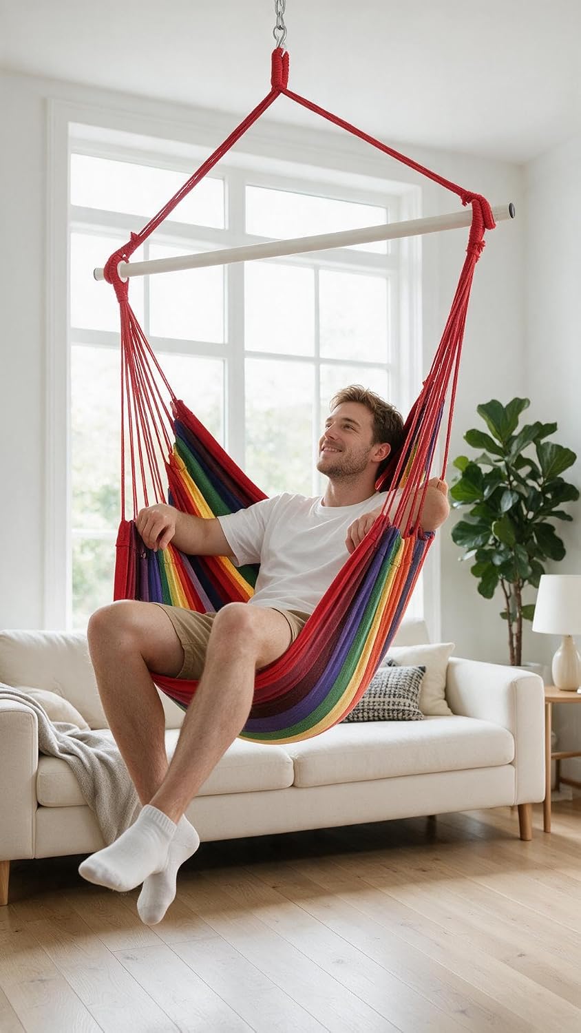 GOCAN Large Hammock Swing Chair, 39.4 x 53.1in with Metal Spread(red)