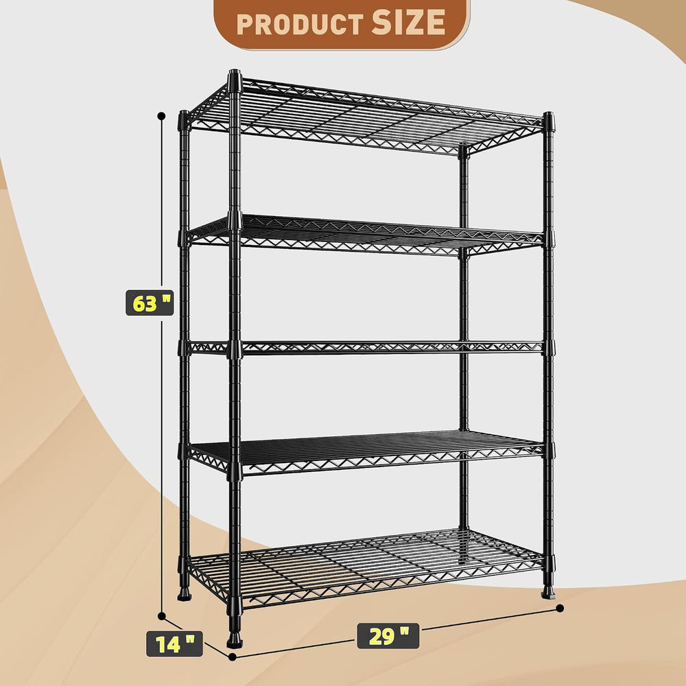 REIBII 63" H 5-Tier Heavy Duty Storage Shelves, 1020 lbs, 2-in-1 Adjustable