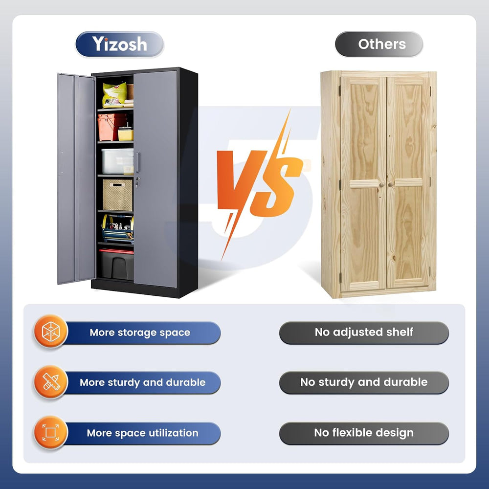 Metal Storage Cabinet with Locking Doors and 5 Adjustable Shelves, 72" G...