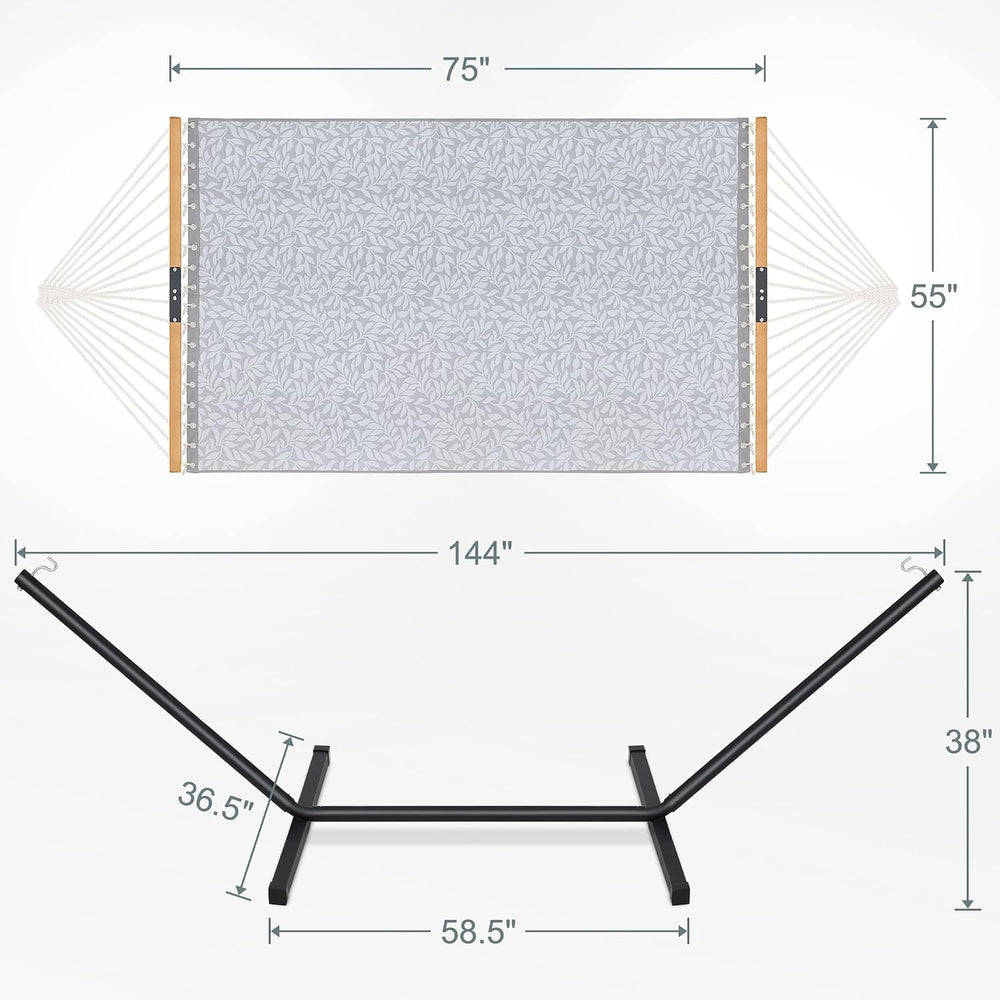 Two Person Hammock with Stand for Outside, White Grey