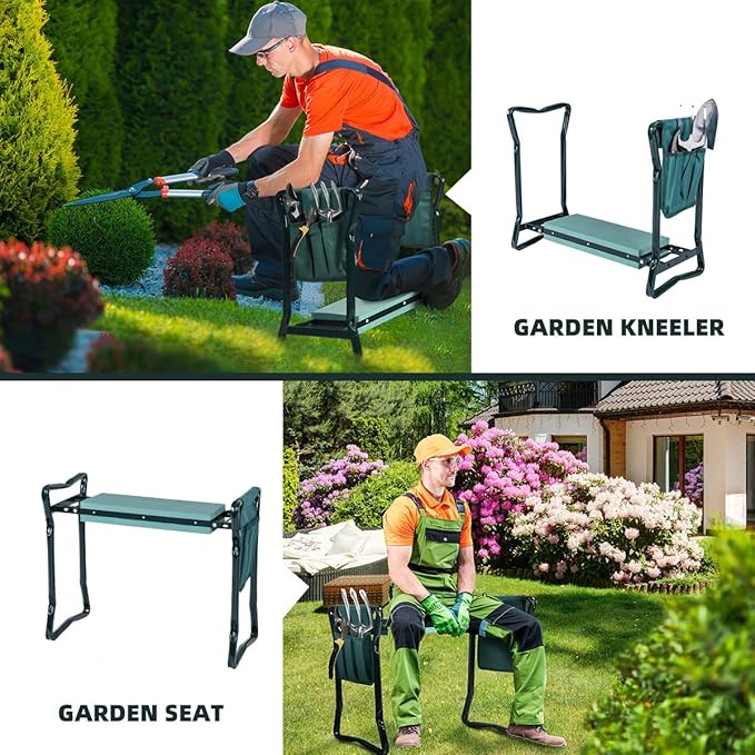 2-in-1 Garden Kneeler & Seat, Folding Seat w/EVA Foam Kneeling Pad & ...