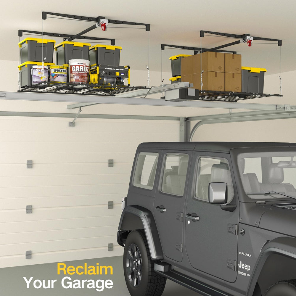 Garage Ceiling Storage Rack, 4x4 Ft Adjustable Overhead Garage Storage Rack L...