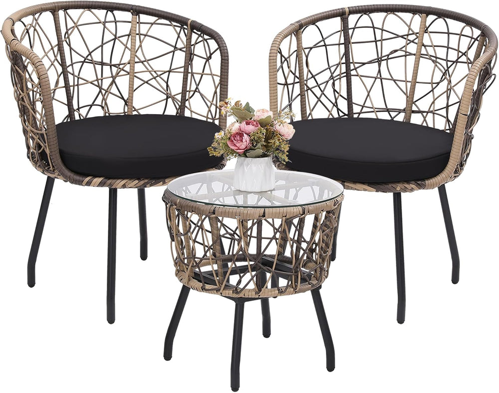 Kromax 3-Piece Patio Modern Bistro Set, Natural/Black