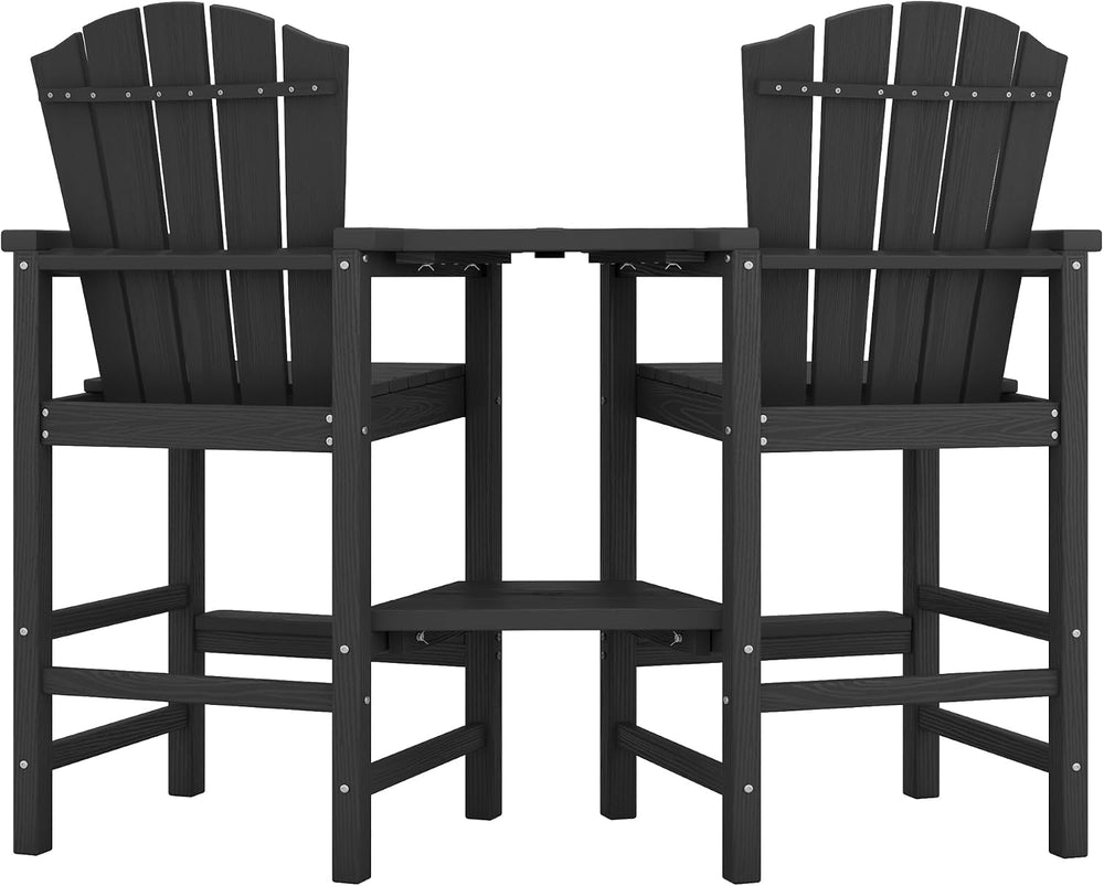 KINGYES Tall Adirondack Chair Set of 2 with Double Connecting Trays, Black